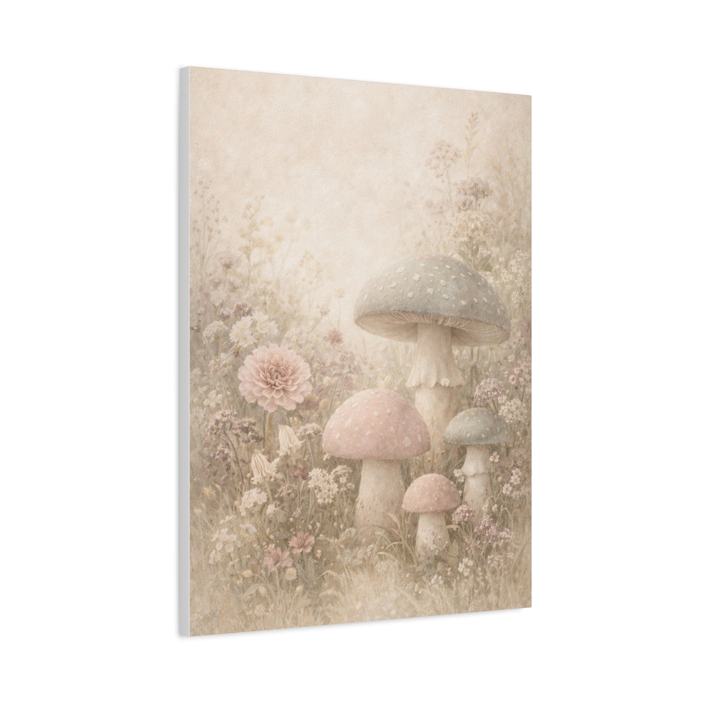 Vintage Pastel Mushroom Meadow Wall Art & Canvas Print