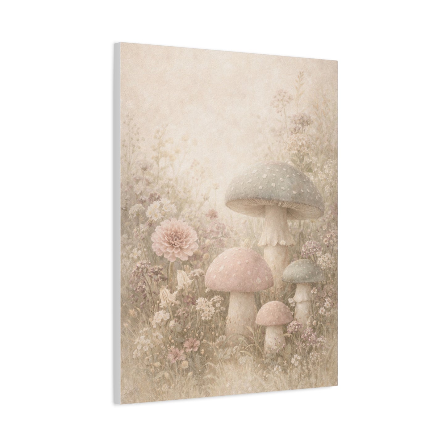 Vintage Pastel Mushroom Meadow Wall Art & Canvas Print