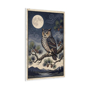 Vintage Moonlit Owl Woodblock Wall Art & Canvas Print
