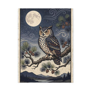 Vintage Moonlit Owl Woodblock Wall Art & Canvas Print