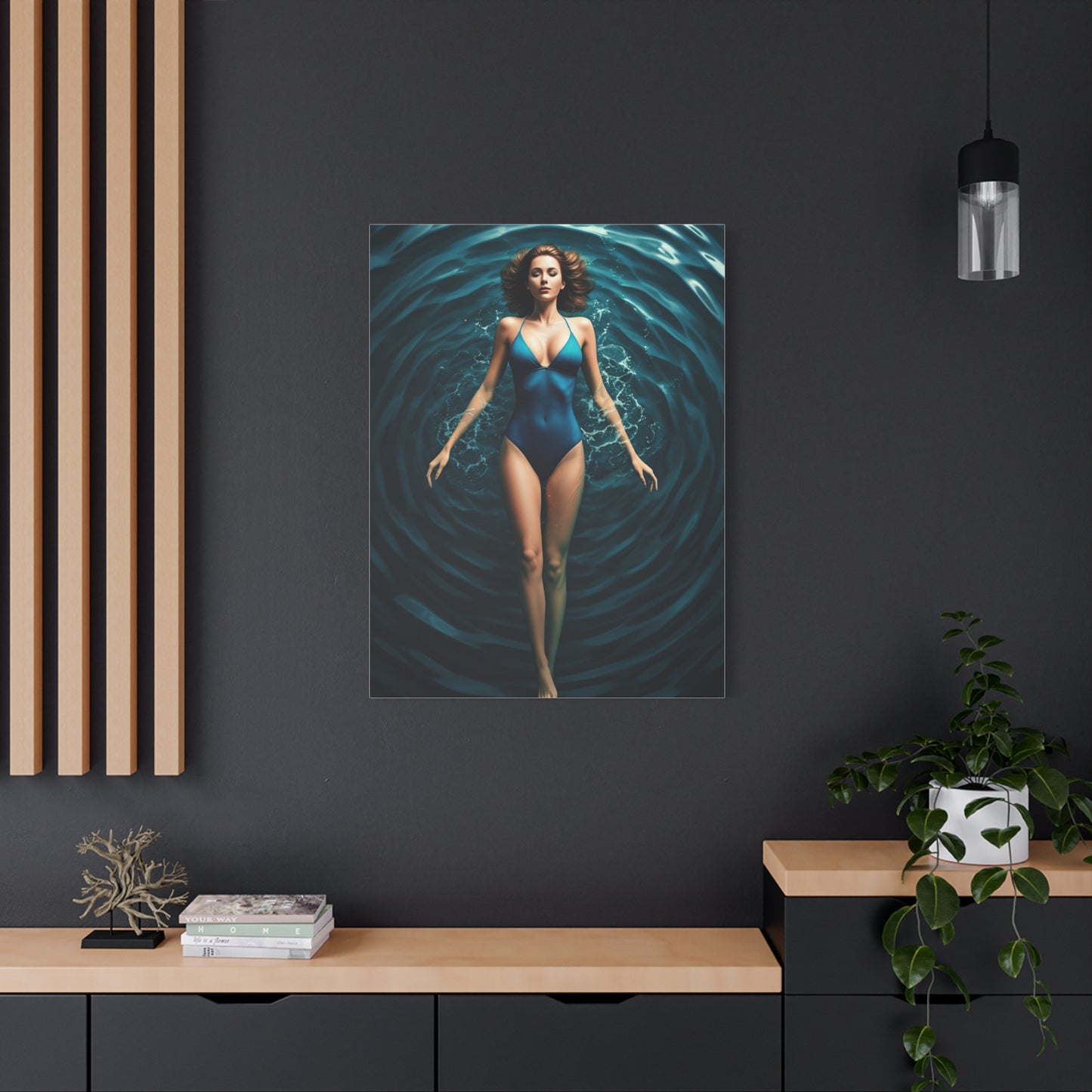 Woman Floating in Circular Blue Water Wall Art & Canvas Prints