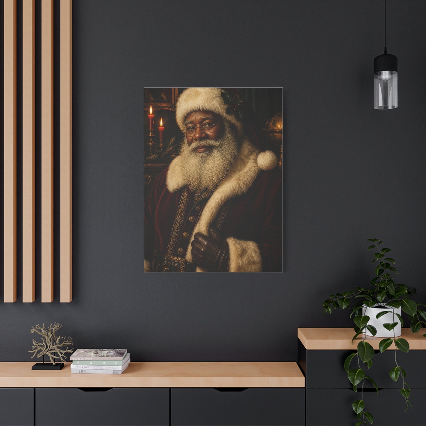 Elegant Black Santa Portrait Wall Art & Canvas Print