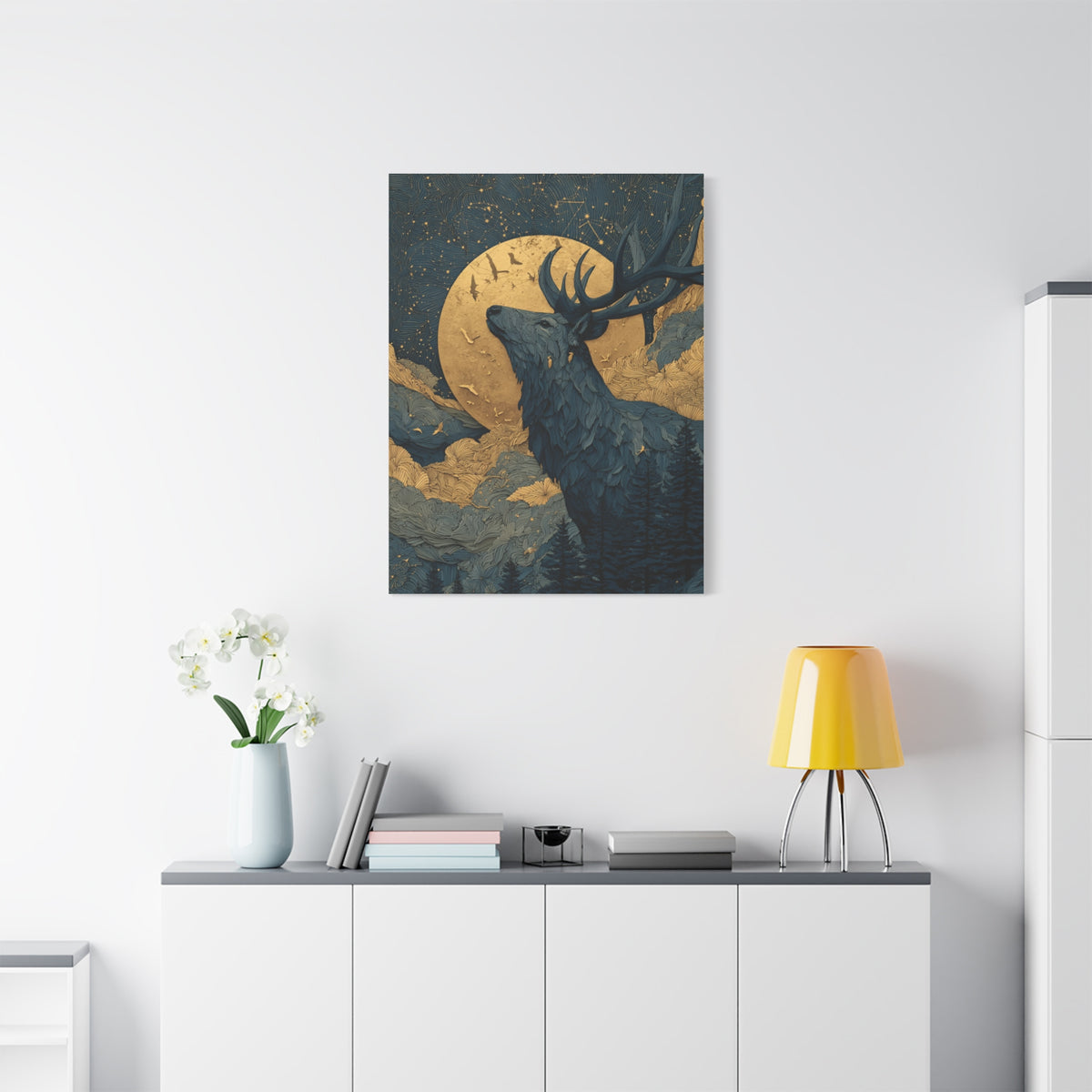 Celestial Moon Stag Wall Art & Canvas Print
