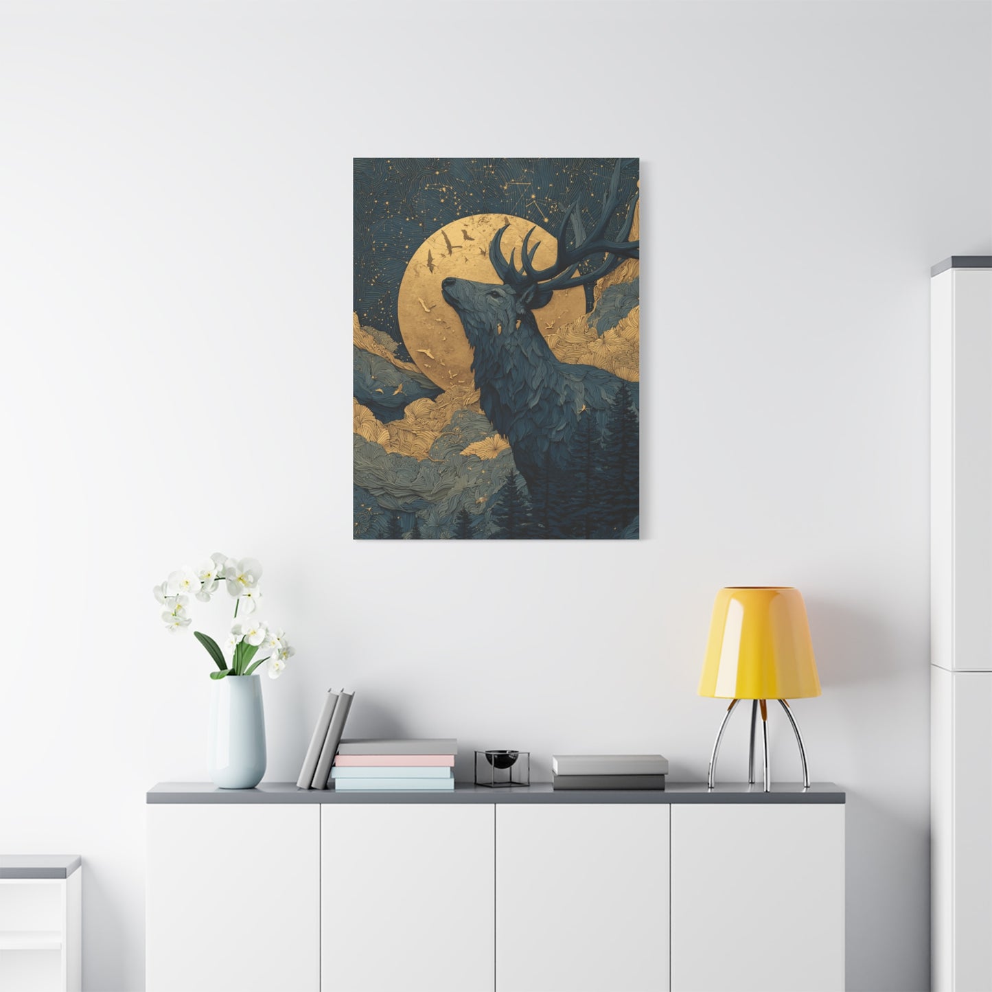 Celestial Moon Stag Wall Art & Canvas Print
