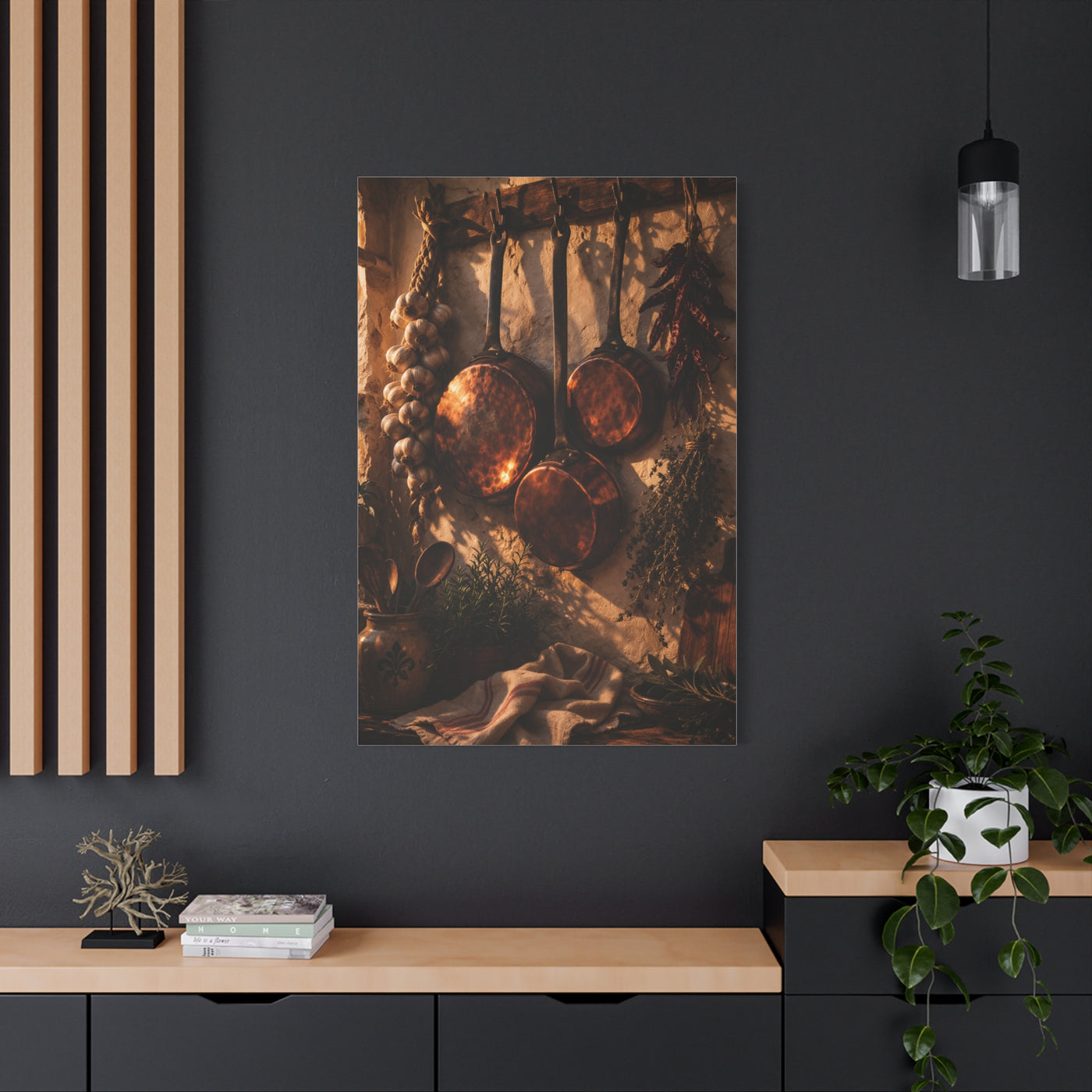Copper Cookware Rustic Kitchen Wall Art & Canvas Print