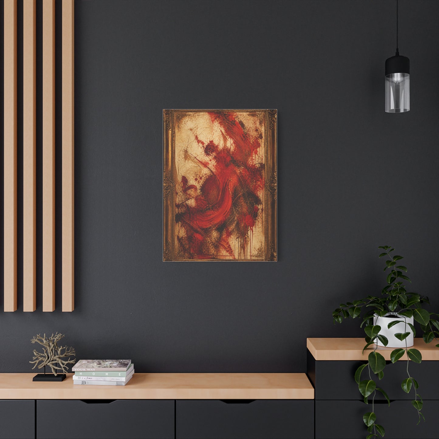 Vintage Framed Red Expressionist Painting Wall Art & Canvas Print