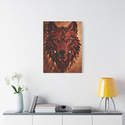 Geometric Carved Wood Wolf Head Sculpture Wall Art & Canvas Print
