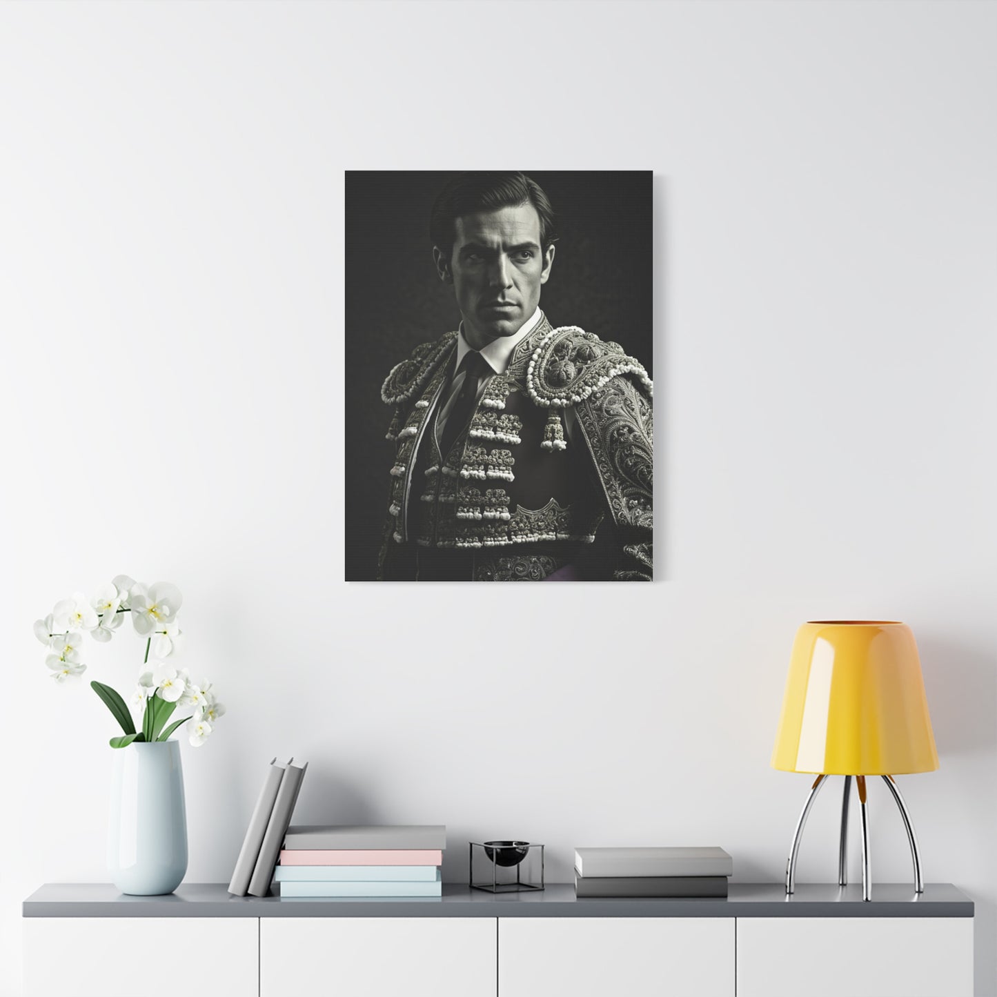 Stoic Warrior in Armor Black & White Wall Art & Canvas Prints