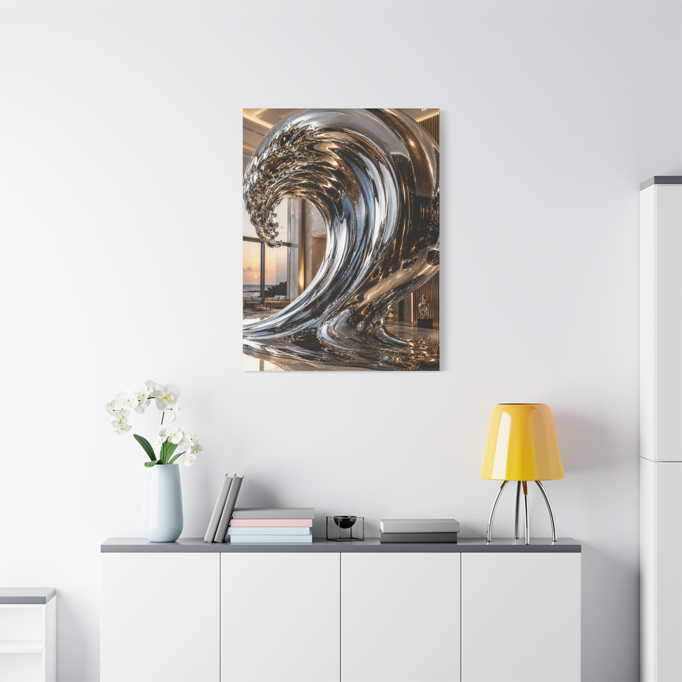 Luxury Chrome Wave Sculpture Interior Wall Art & Canvas Print