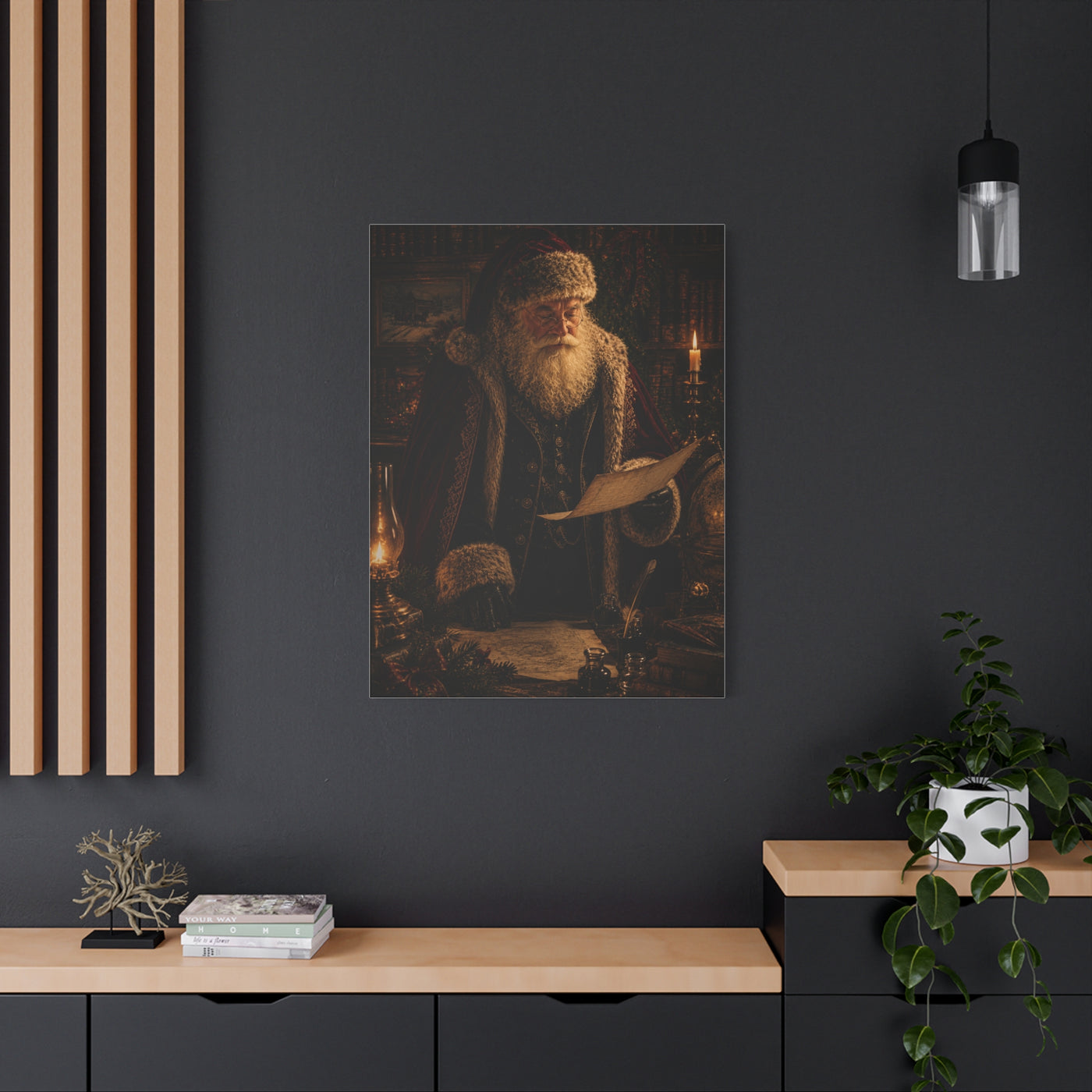 Dark Academia Santa Library Wall Art & Canvas Print