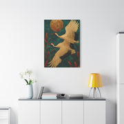 Golden Moon & Green Sky Crane Flight Wall Art & Canvas Print