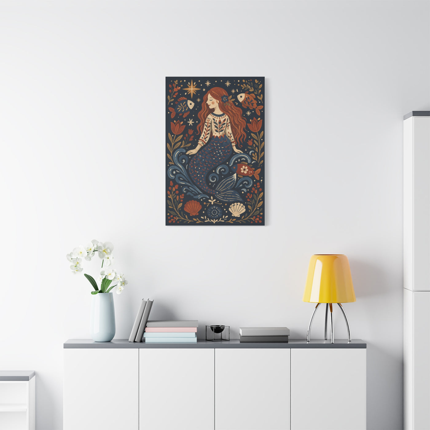 Scandinavian Folk Mermaid Charm Wall Art & Canvas Print