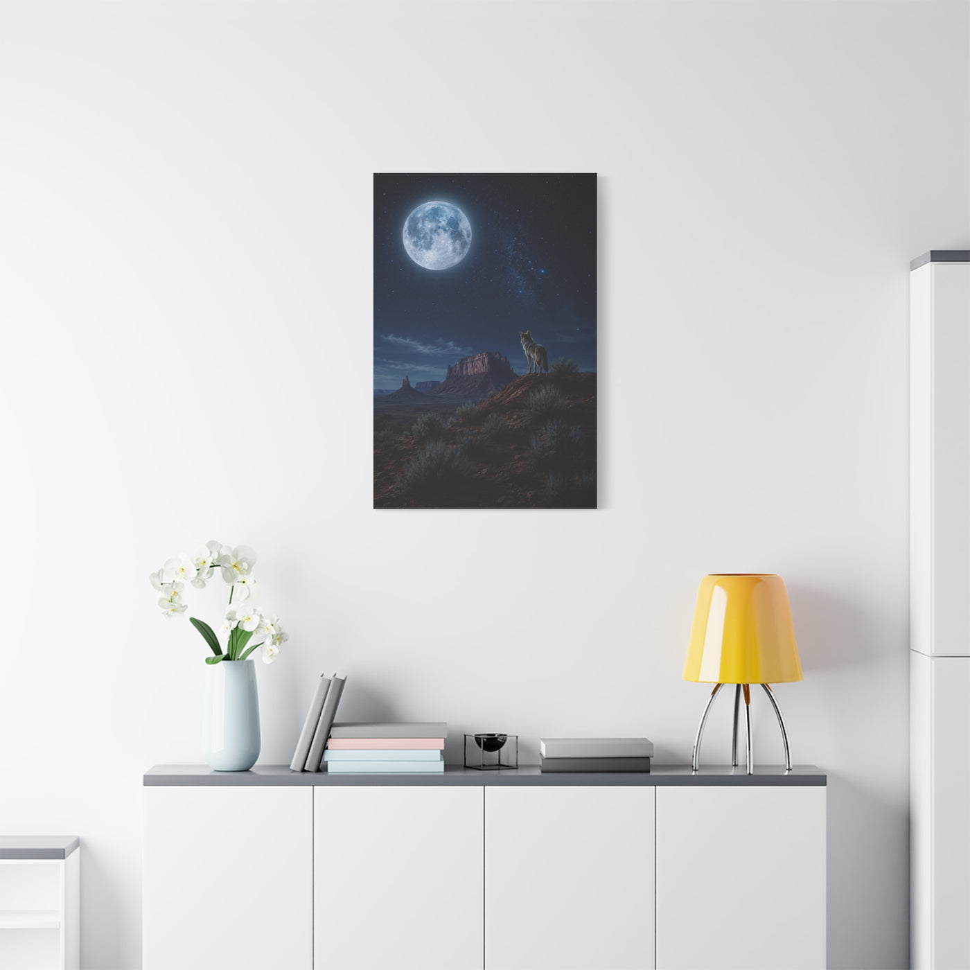 Moonlit Coyote Desert Wall Art & Canvas Print