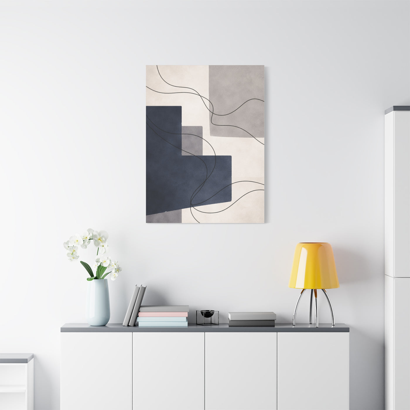 Navy Geometric Line Abstraction Wall Art & Canvas Print