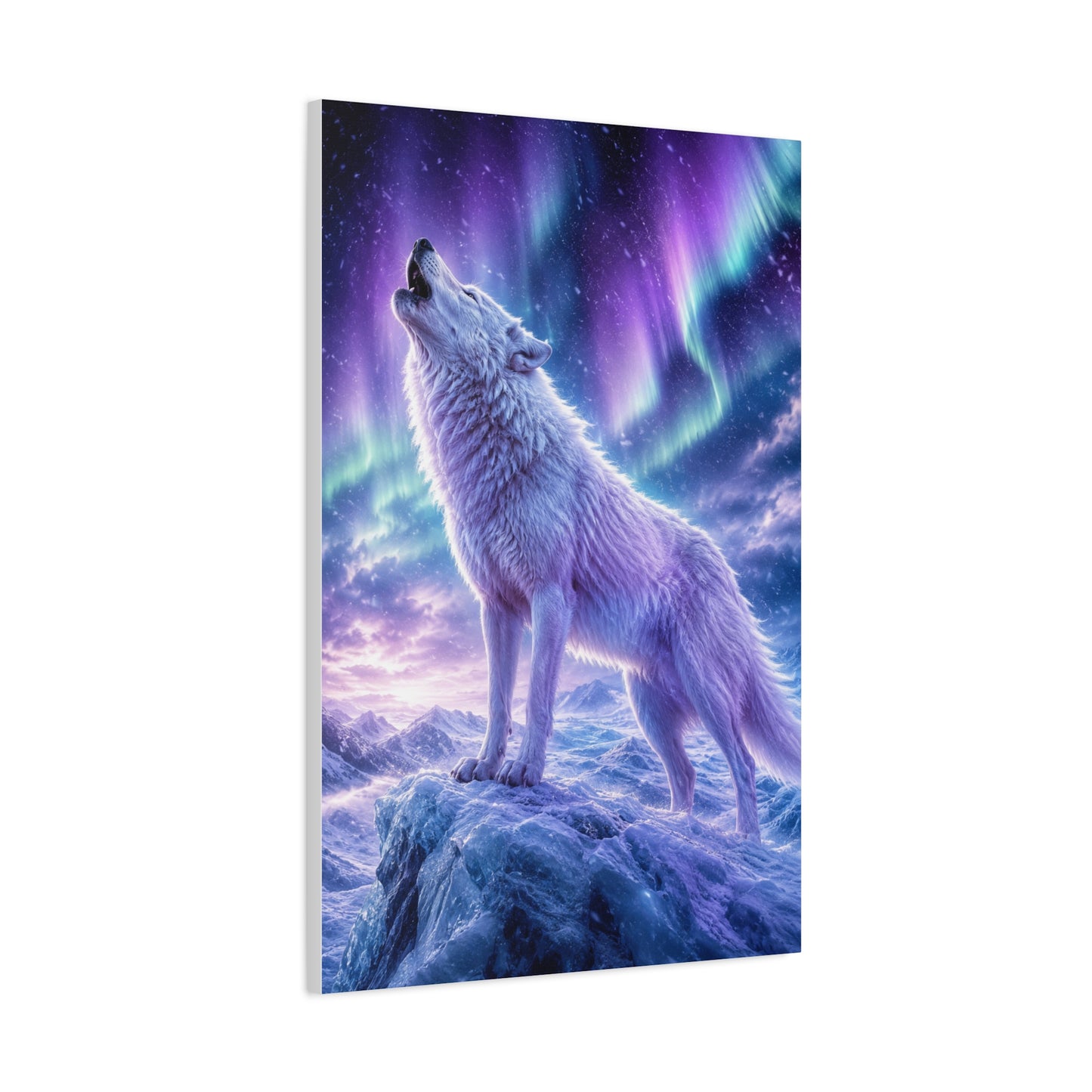 Aurora Night White Wolf Howling Scene Wall Art & Canvas Print