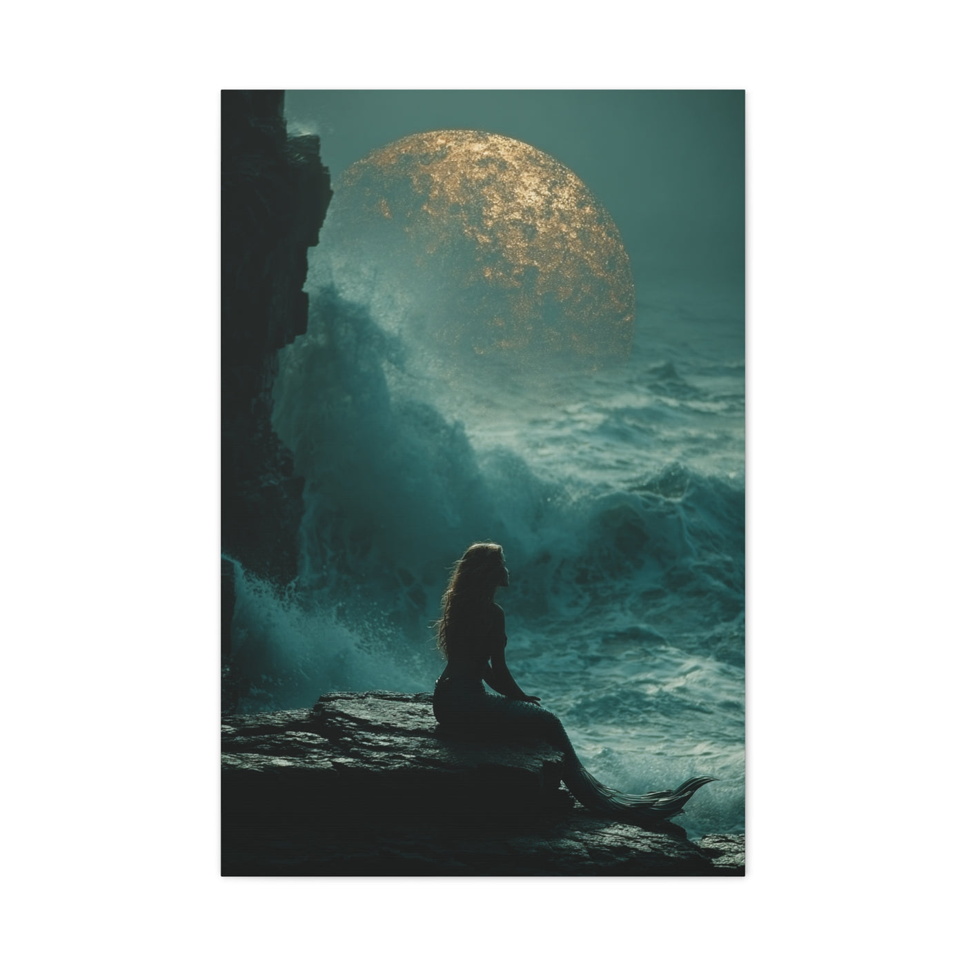 Golden Moon Ocean Silhouette Wall Art & Canvas Print