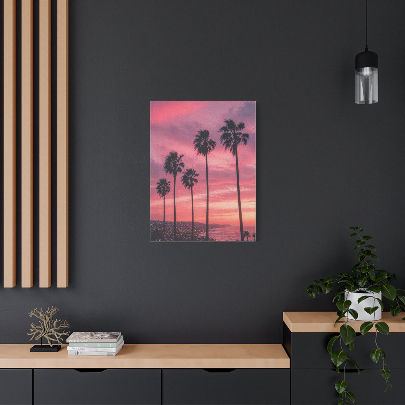 Pink Sunset Palm Coast Wall Art & Canvas Print