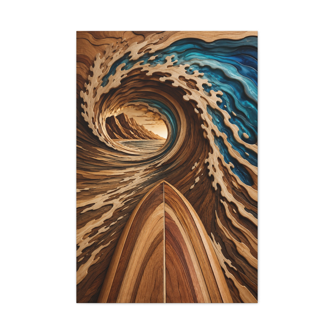 Surfboard Perspective Wooden Wave Tunnel Wall Art & Canvas Print