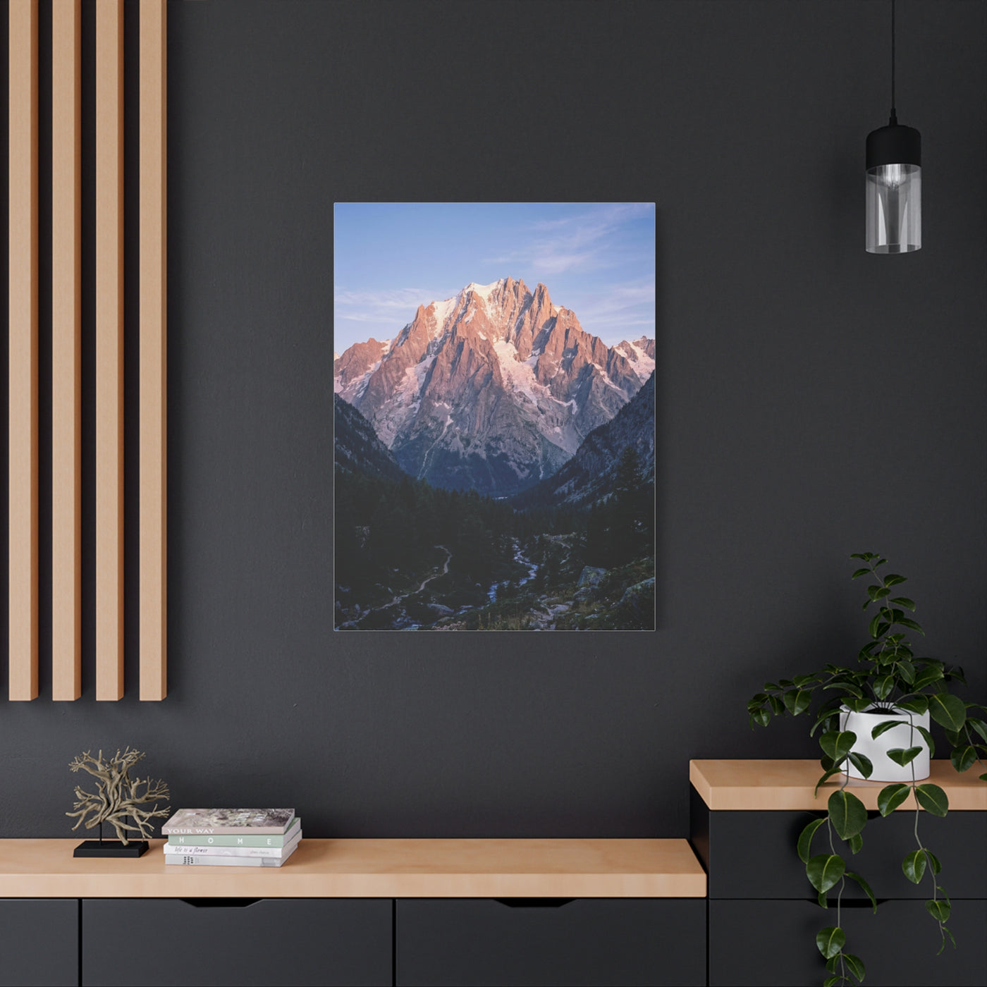 Sunlit Alpine Peak & Forest Valley Wall Art & Canvas Print