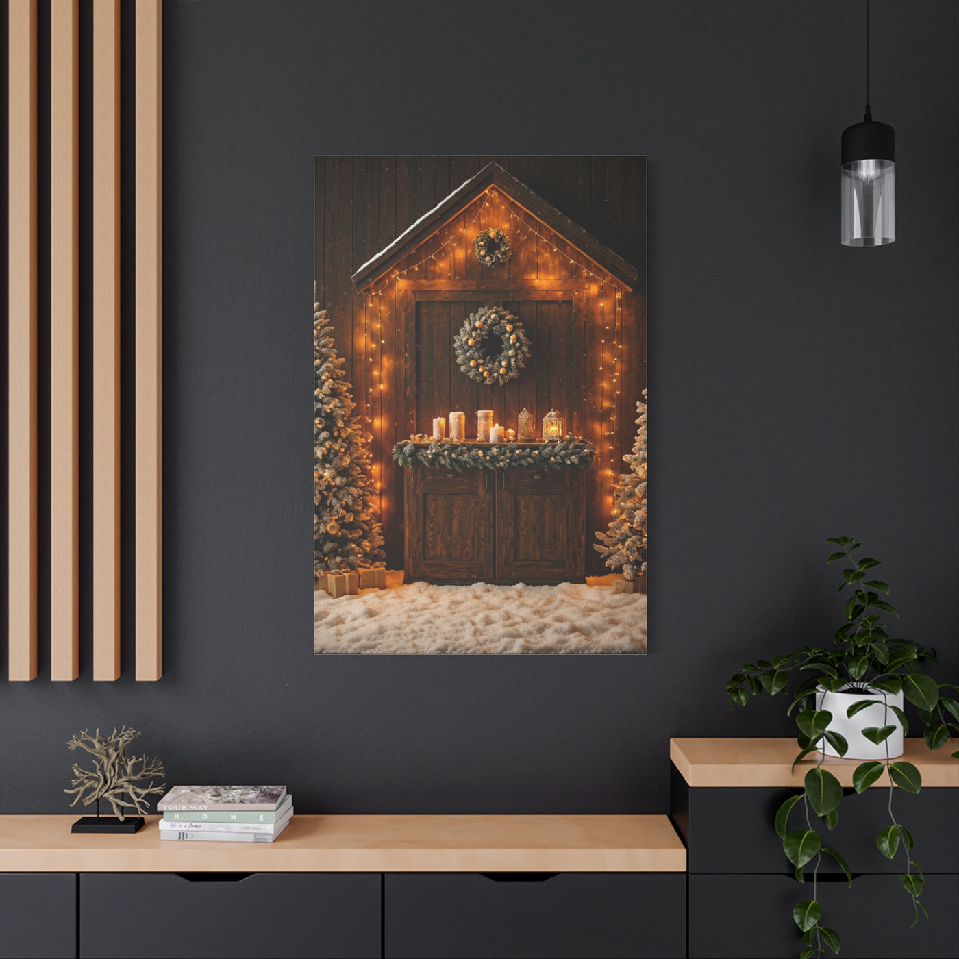 Festive Christmas Entrance With Wreath and Candlelight Wall Art & Canvas Print