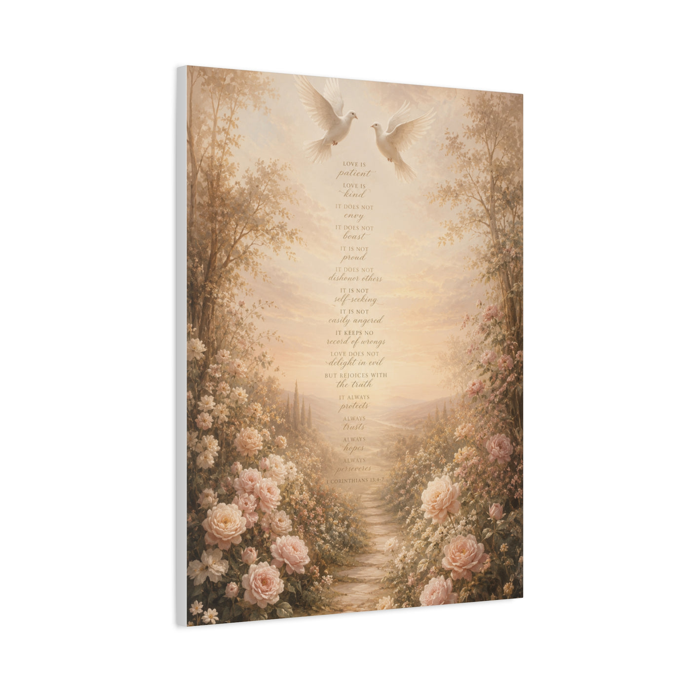 1 Corinthians 13 Dove Garden Scripture Wall Art & Canvas Print