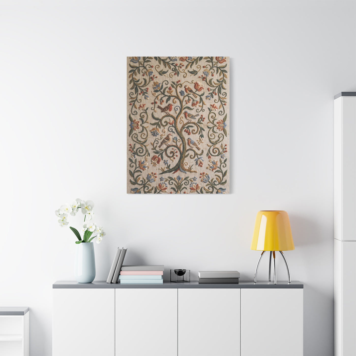 Folk Art Botanical Tree Embroidery Panel Wall Art & Canvas Print