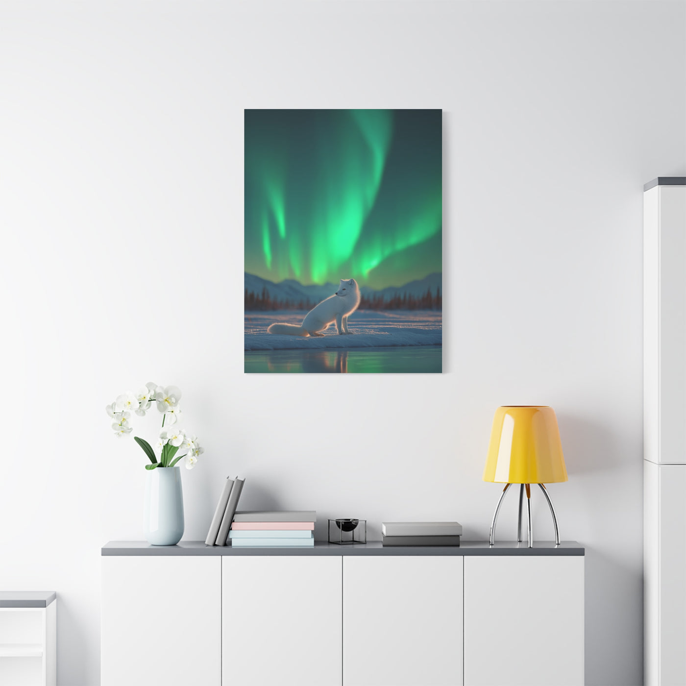 Arctic Fox Aurora Night Wall Art & Canvas Print