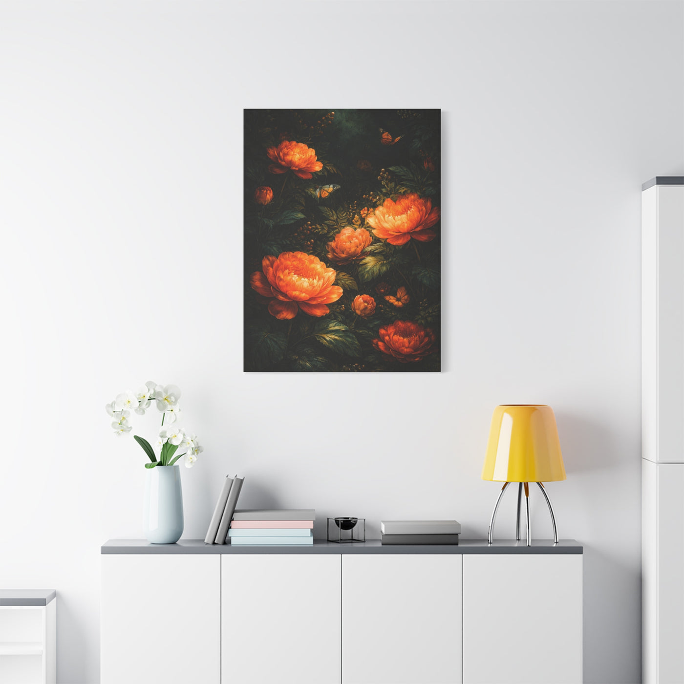 Dark Botanical Orange Bloom Study Wall Art & Canvas Print