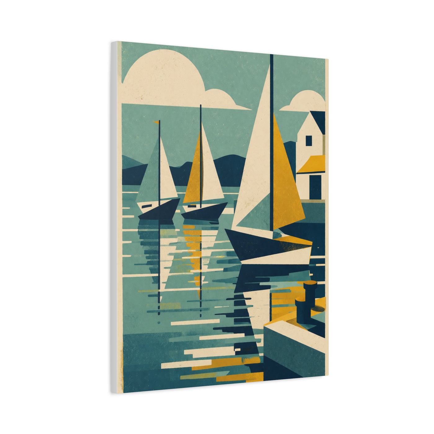 Geometric Harbor Sailboats Wall Art & Canvas Print
