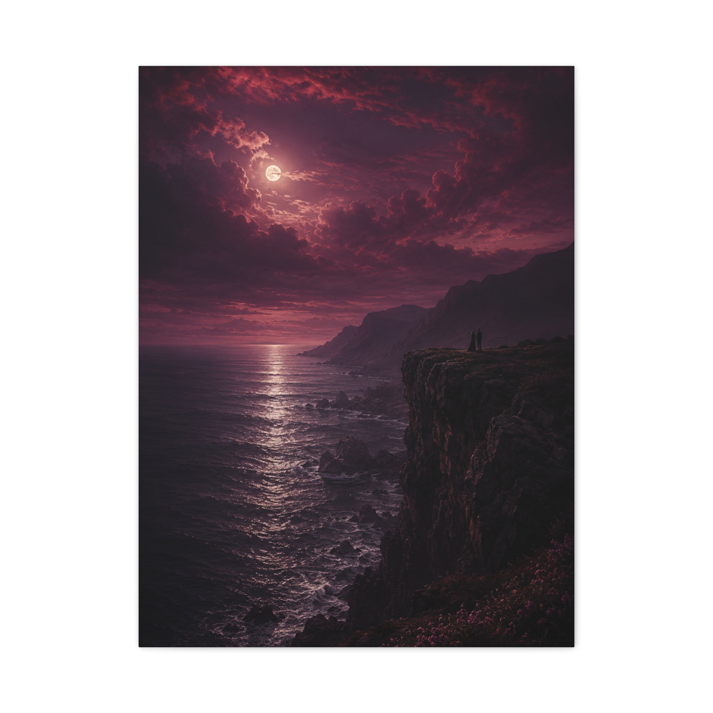 Moonlit Cliffside Love Landscape Wall Art & Canvas Print