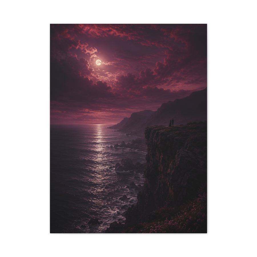 Moonlit Cliffside Love Landscape Wall Art & Canvas Print