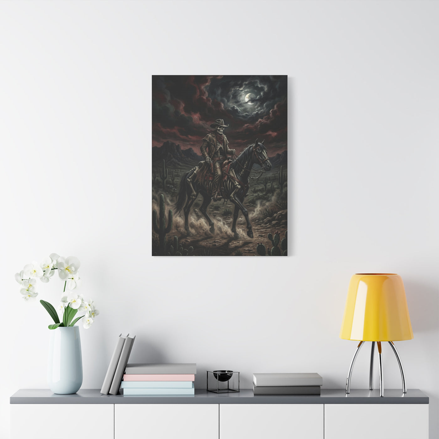 Moonlit Skeleton Rider Desert Journey Wall Art & Canvas Print