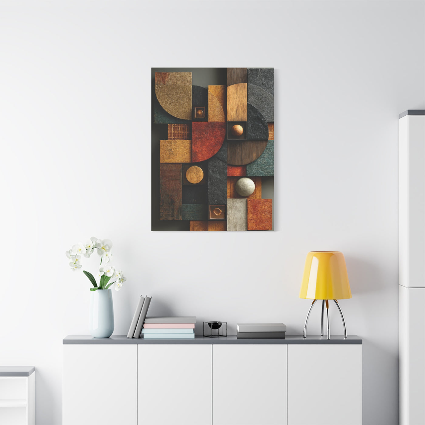 Sculptural Geometric Panel Abstract Wall Art & Canvas Print