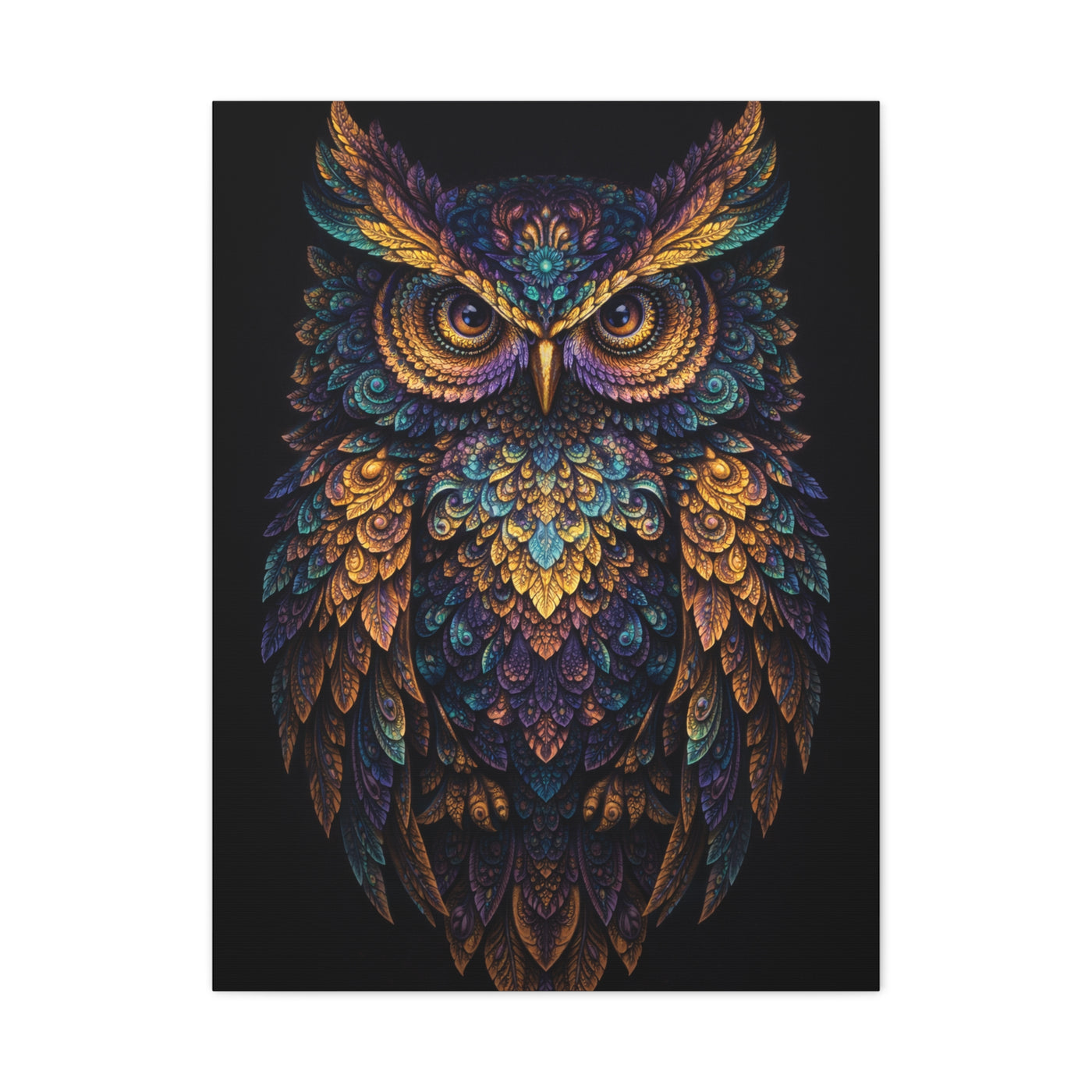 Jewel Feather Fractal Owl Wall Art & Canvas Print