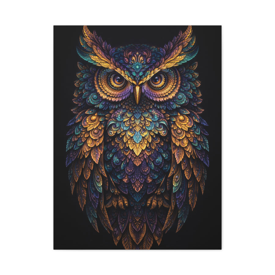 Jewel Feather Fractal Owl Wall Art & Canvas Print