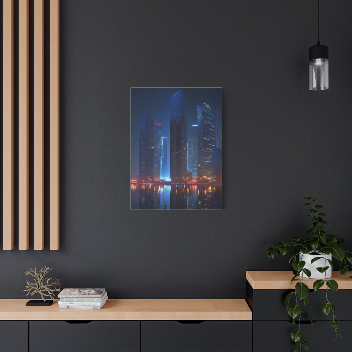Futuristic Neon City Skyline Night Wall Art & Canvas Print