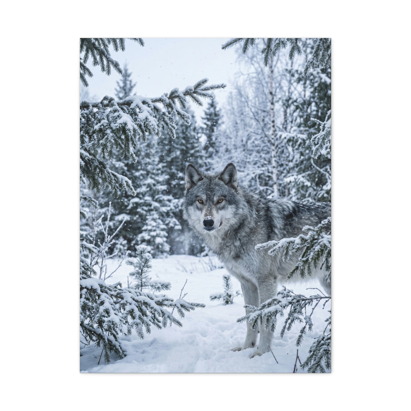 Winter Forest Wolf Natural Encounter Scene Wall Art & Canvas Print