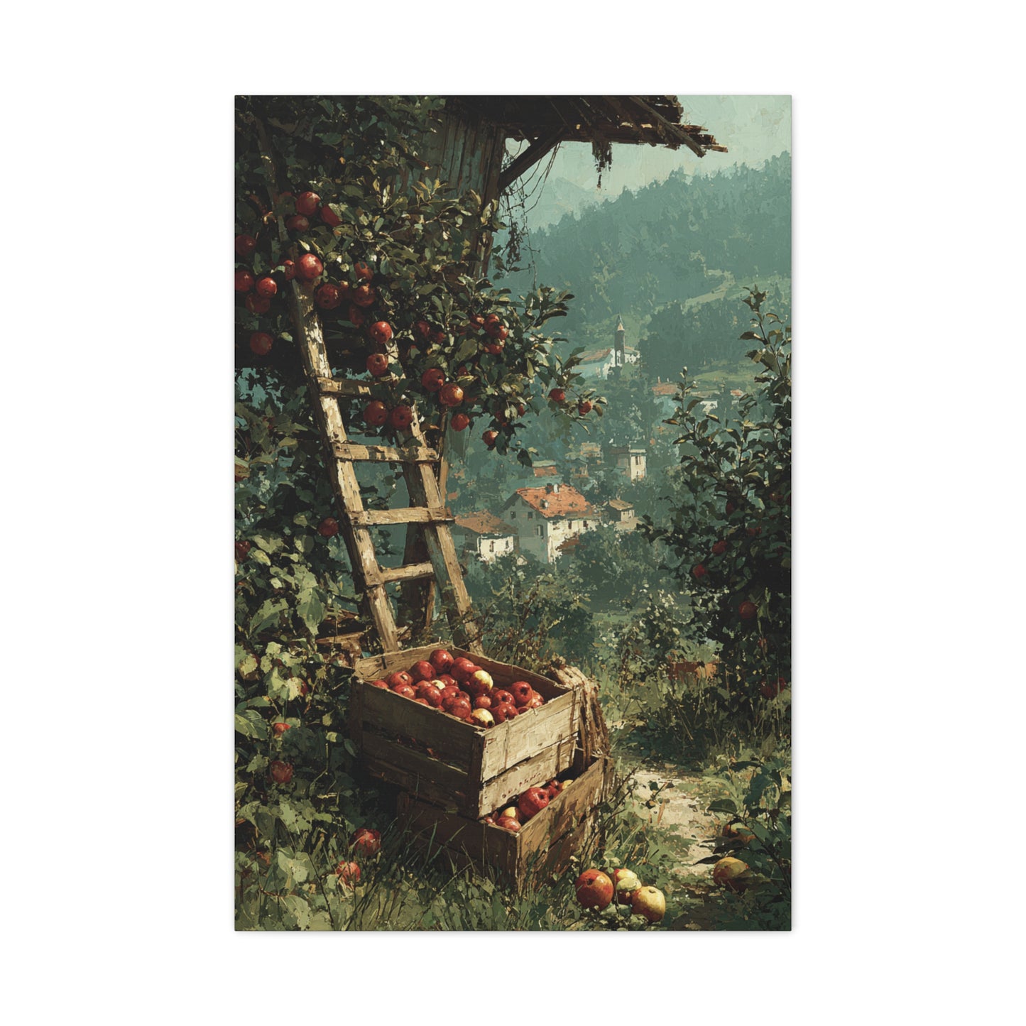 Apple Orchard Harvest Scene Wall Art & Canvas Print