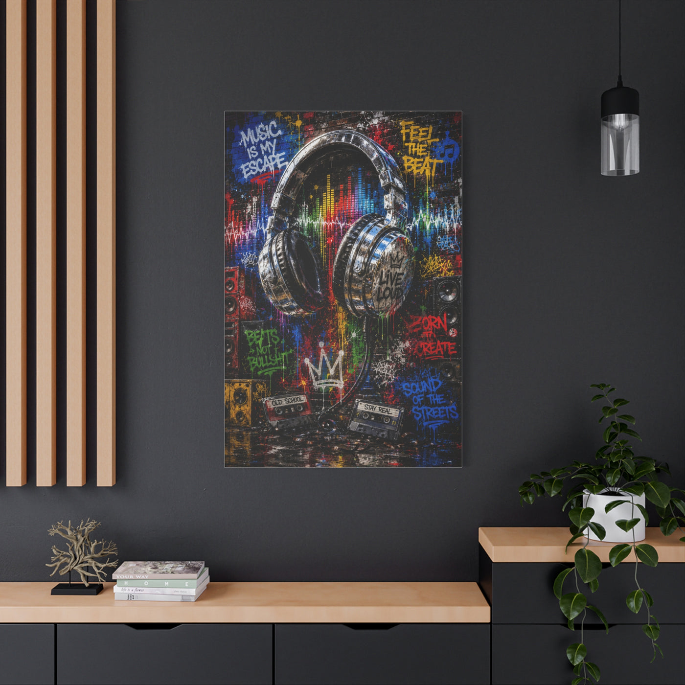 Graffiti Headphones Music Street Wall Art & Canvas Print