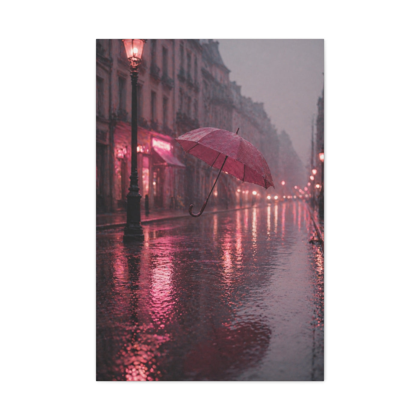 Dreamy Pink Umbrella Rain Scene Wall Art & Canvas Print