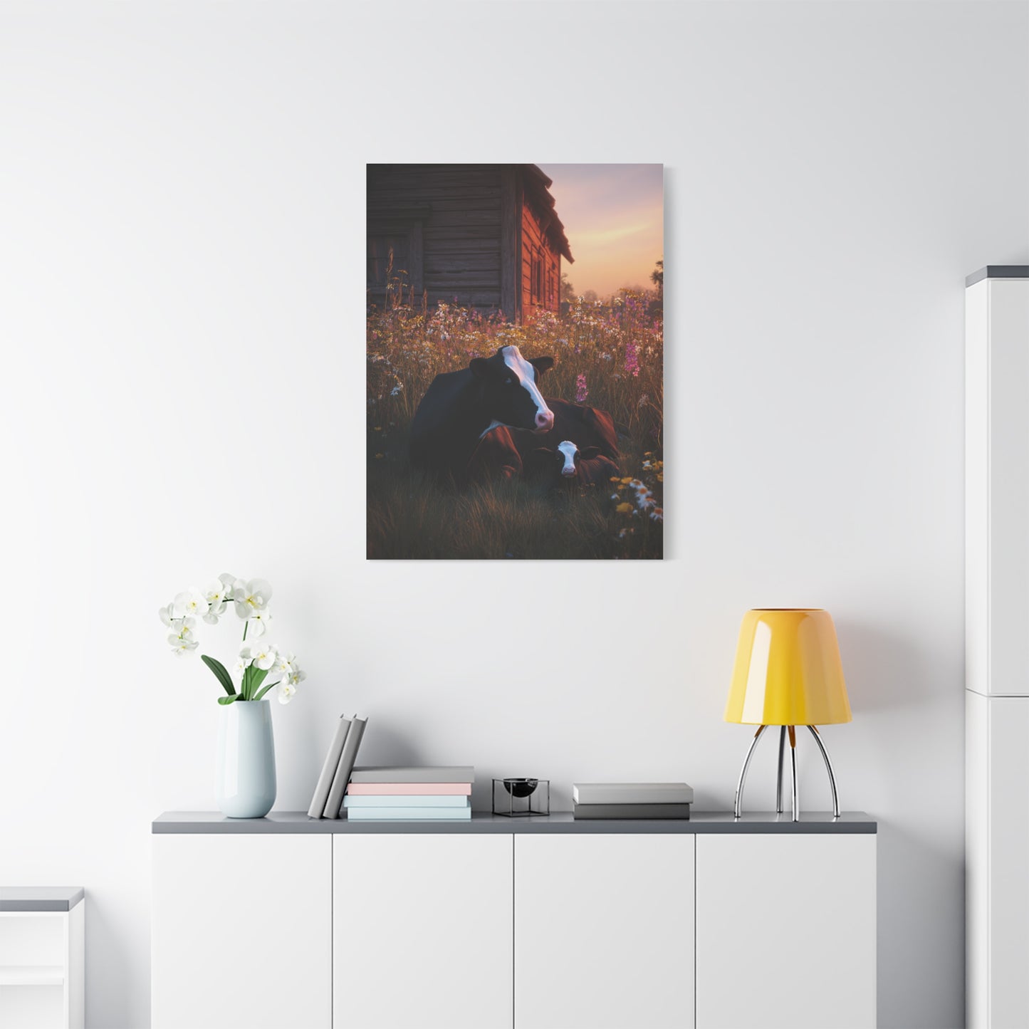 Farmhouse Meadow Cow and Calf Wall Art & Canvas Print