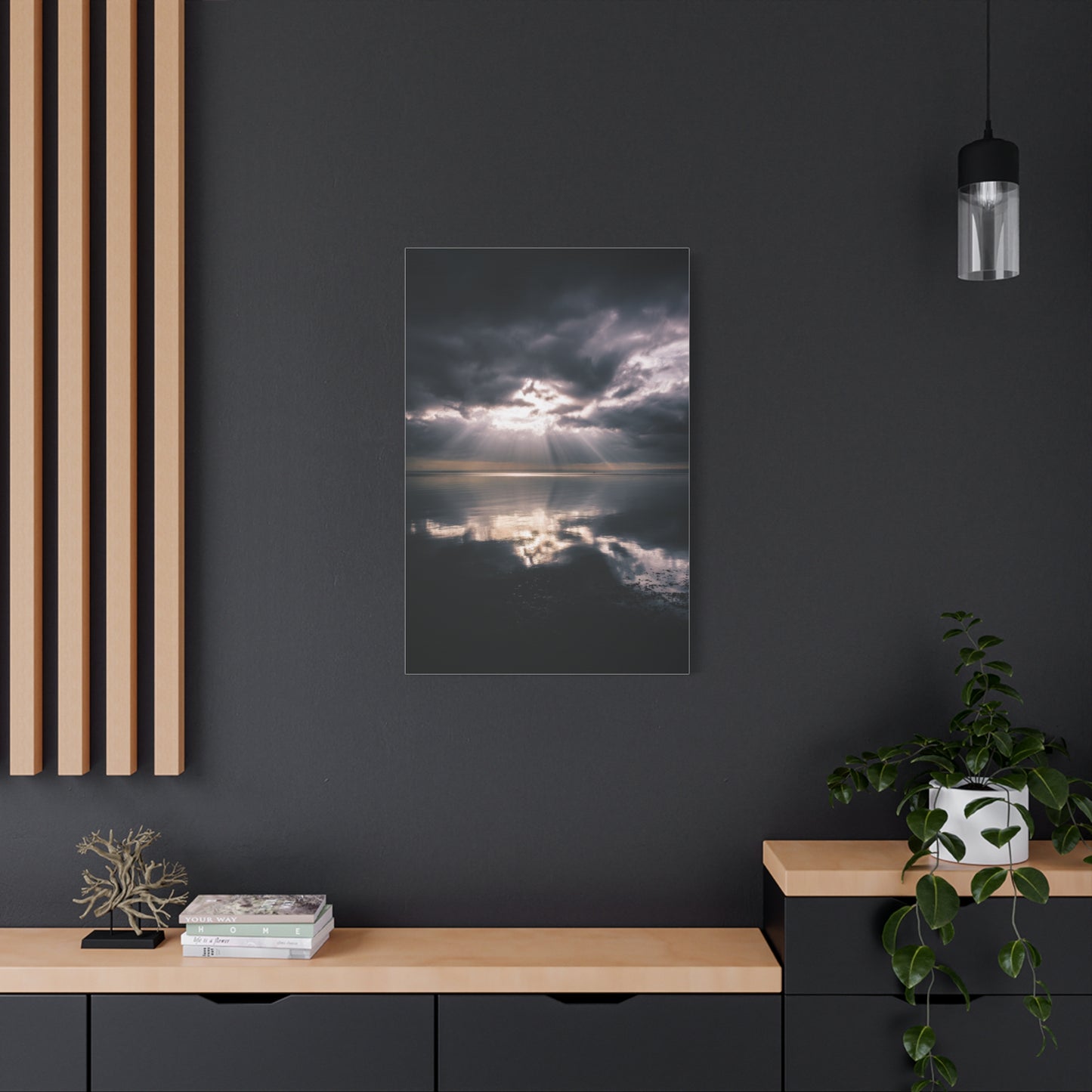 Dramatic Cloud Break Over Calm Ocean Horizon Wall Art & Canvas Print