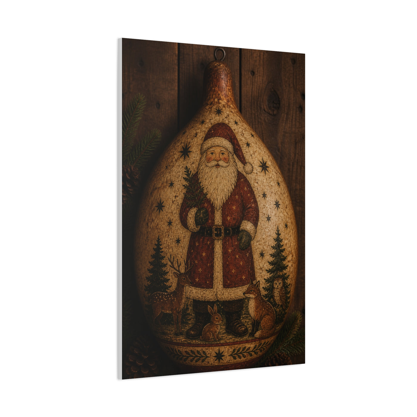 Folk Art Santa Gourd Plaque Wall Art & Canvas Print