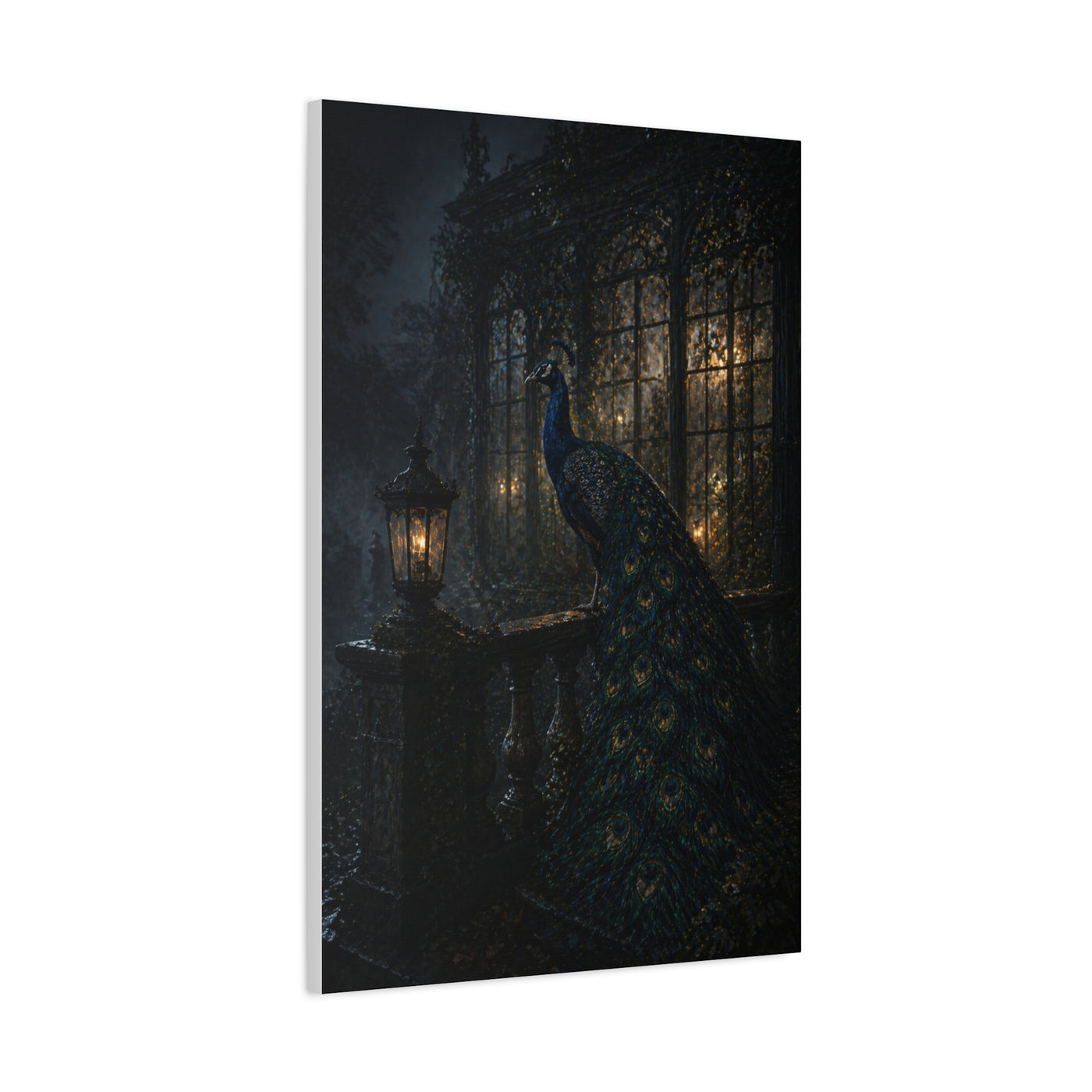 Gothic Night Peacock Balcony Wall Art & Canvas Print