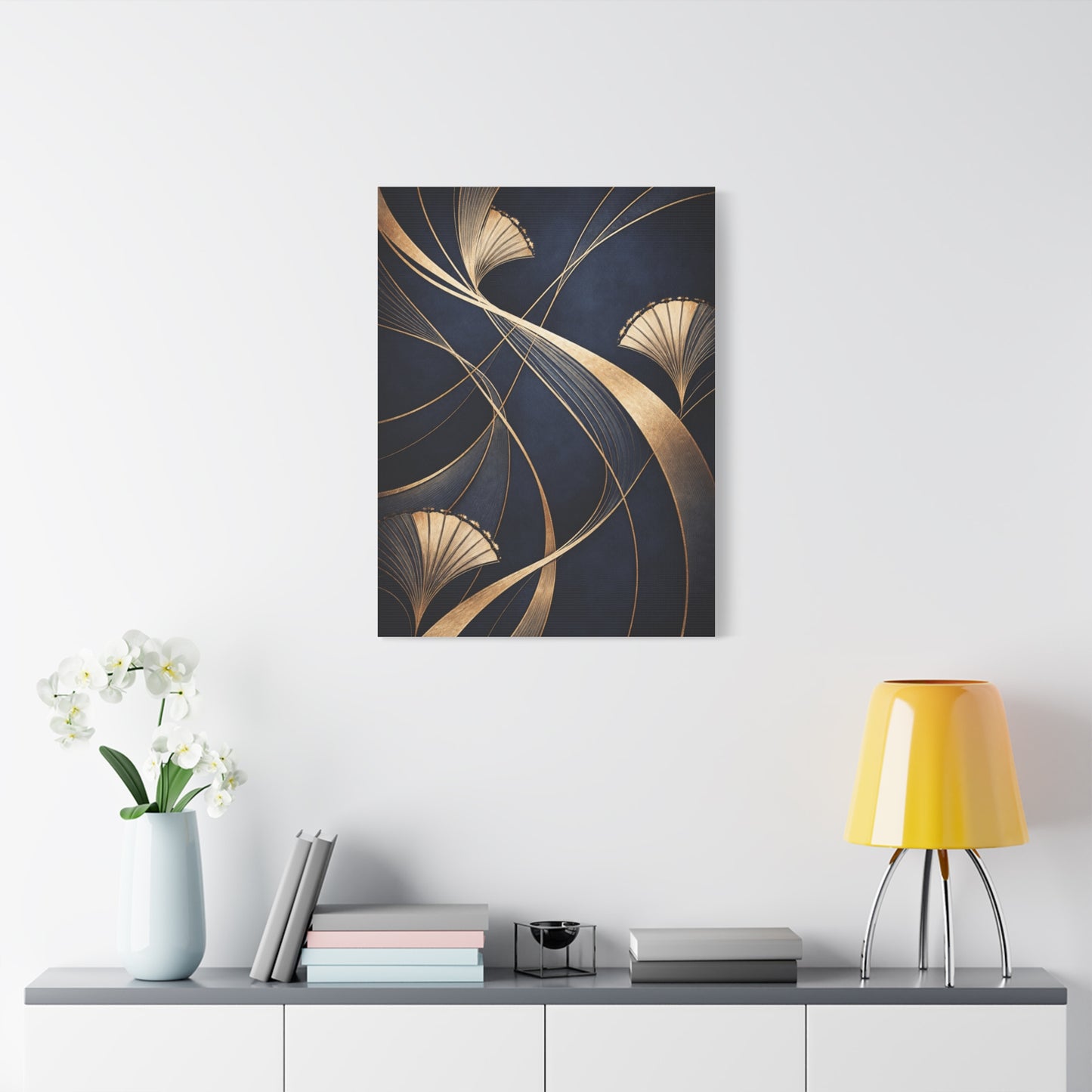 Art Deco Navy Gold Flow Wall Art & Canvas Print
