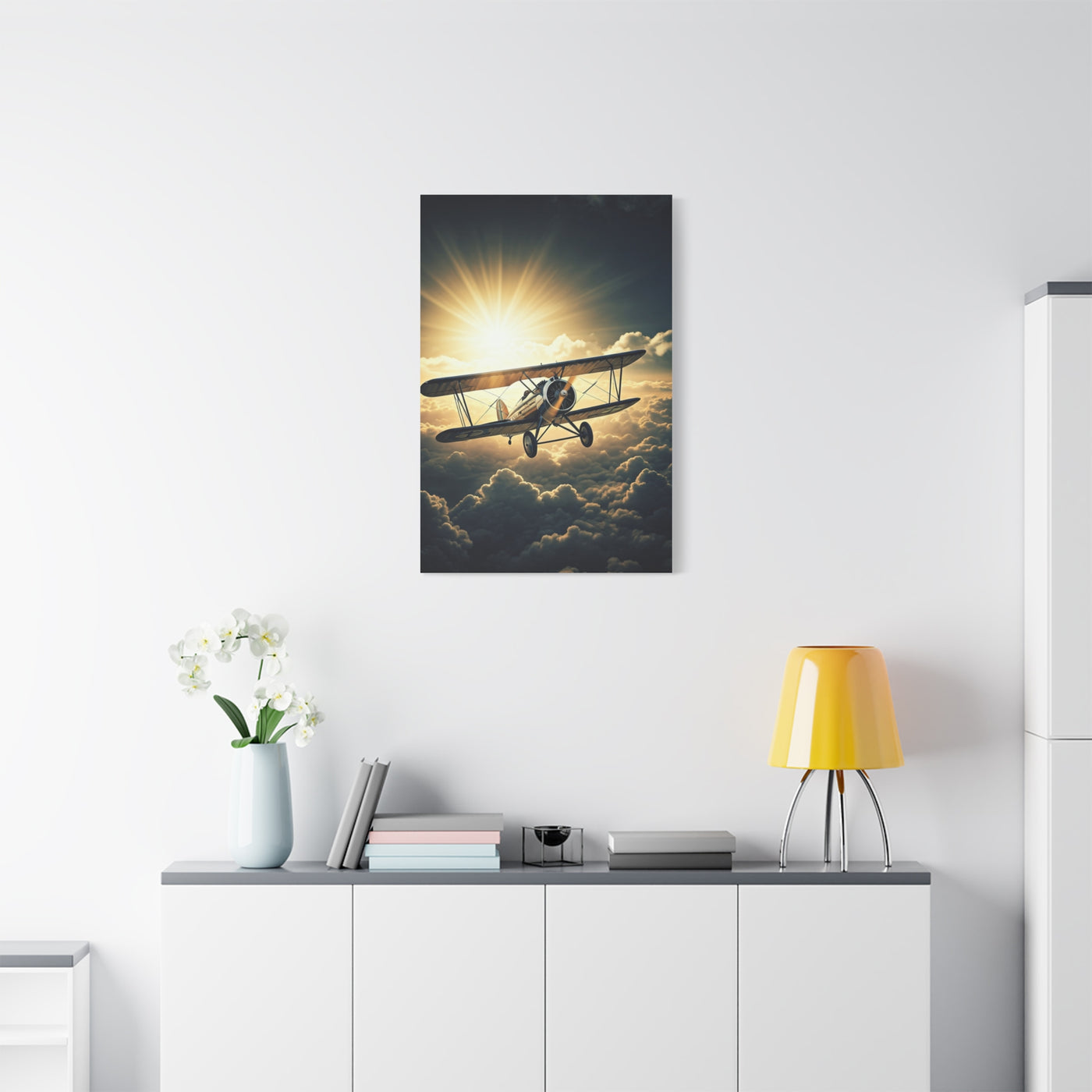 Sunlit Vintage Biplane Flight Wall Art & Canvas Prints