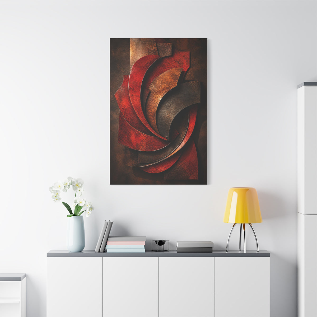 Sculptural Red Metal Wave Composition Wall Art & Canvas Print