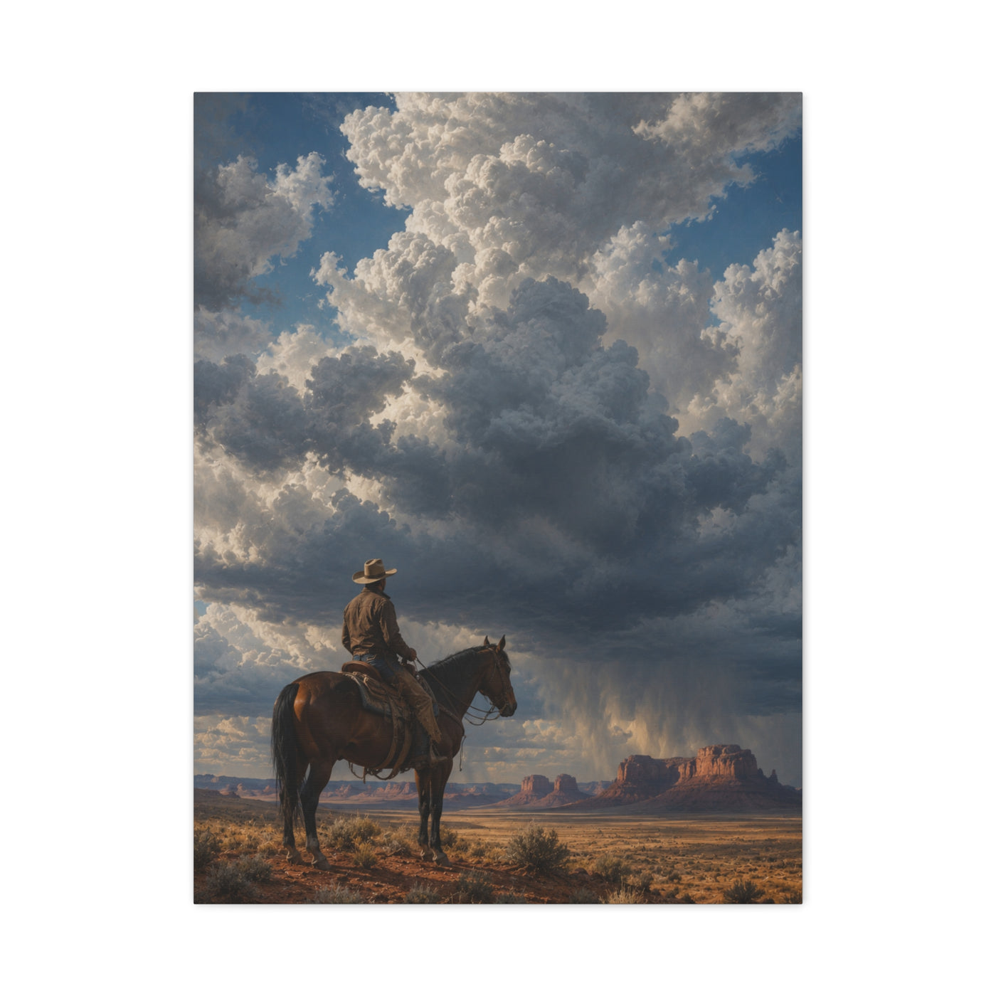 Cowboy Storm Horizon Monument Scene Wall Art & Canvas Print