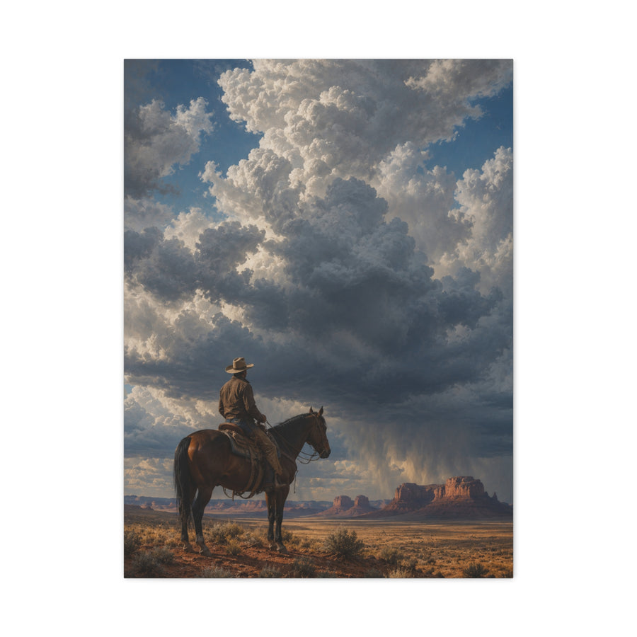 Cowboy Storm Horizon Monument Scene Wall Art & Canvas Print