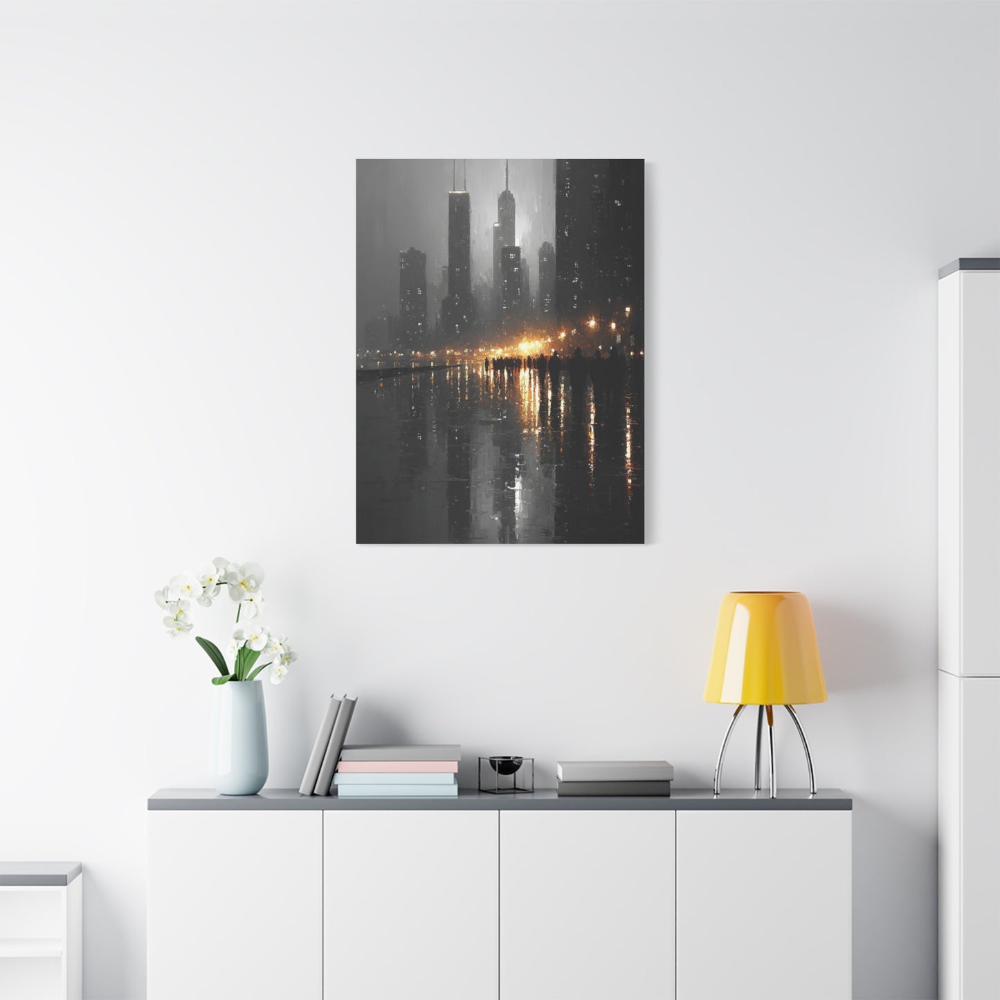 Rainy City Reflection Abstract Wall Art & Canvas Print
